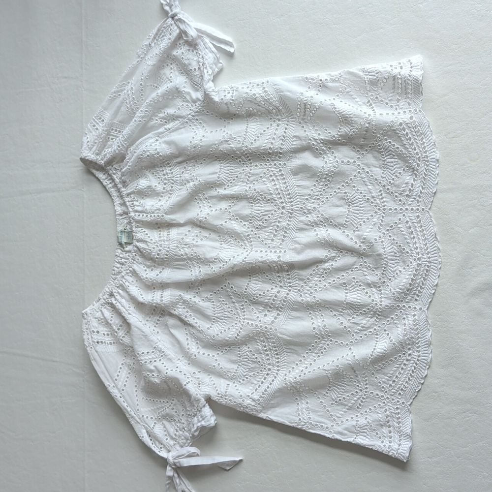 Sundance Romantic All-over Eyelet Short Sleeve White Blouse Women's Size Medium